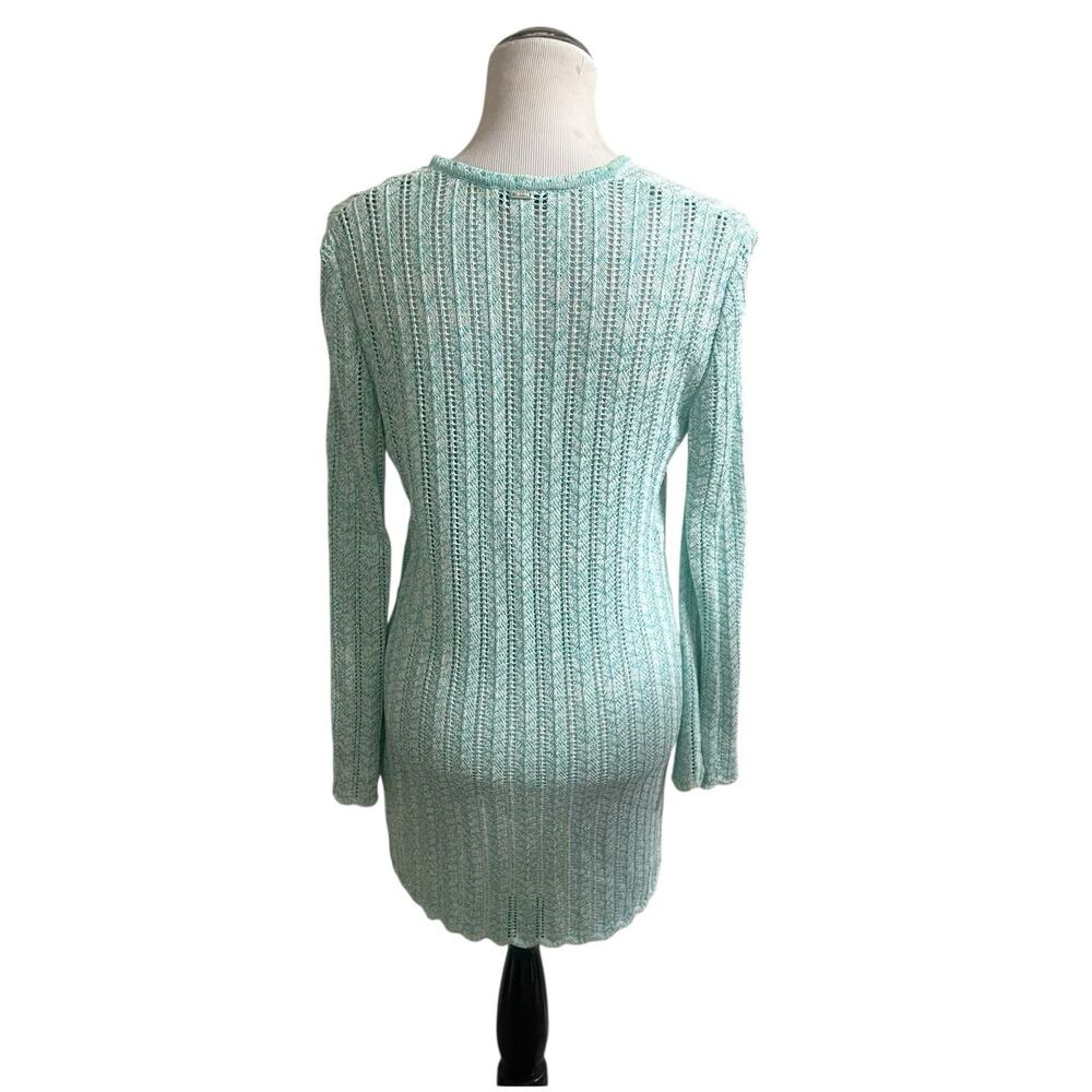 St. John Sport Crochet Longline Knit Cardigan Teal Size Small Petite Beaded Hook - Picture 4 of 16